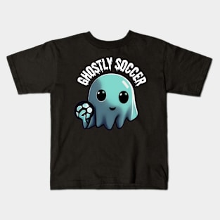 A cute ghost playing soccer: The Ghost's Game of Soccer, Halloween Kids T-Shirt